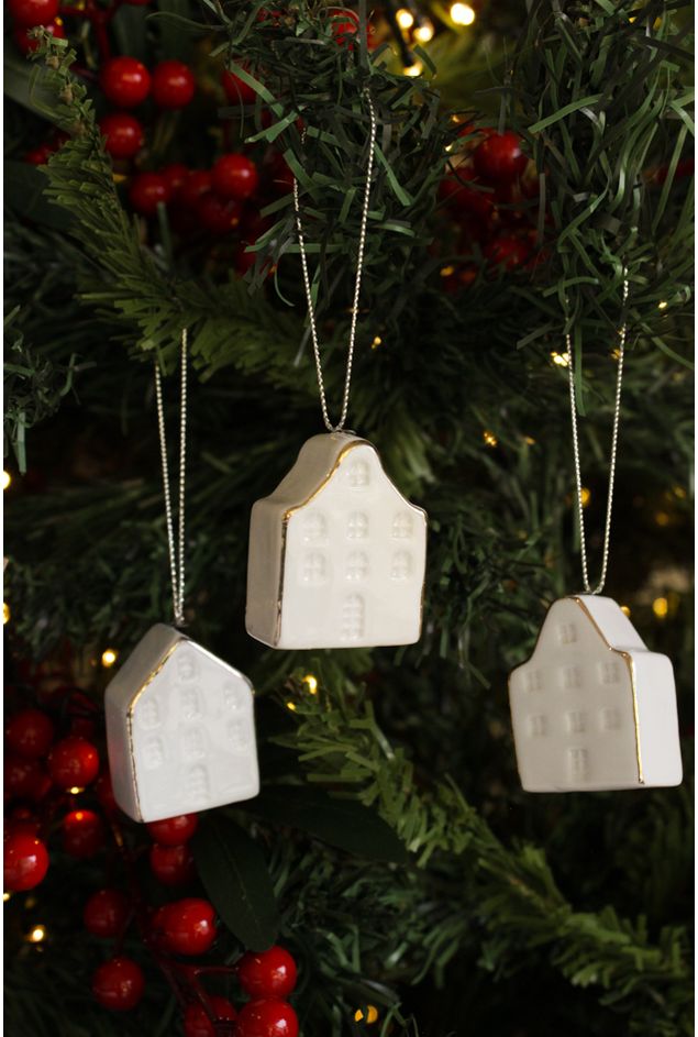 Kit Pingente Casinha De Porcelana com Filete Natal -3-